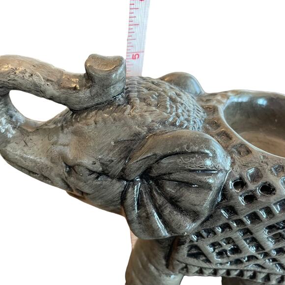 Elephant Tea Light Holder Trunk Up Ceramic Grey Boho Eclectic - Picture 3 of 9